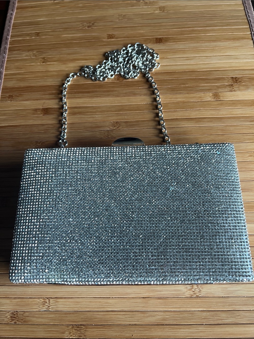 Silver Crystal Mesh Evening Clutch with Chain